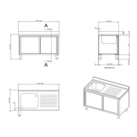 Edelstahl Spülschrank mit Becken rechts Standard - 0