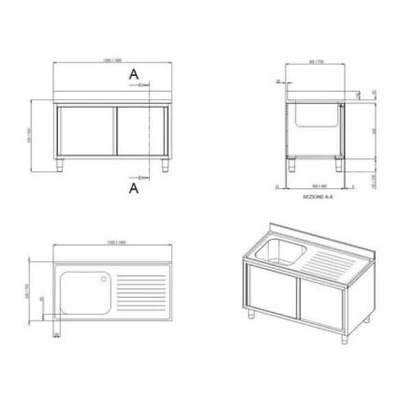 Edelstahl Spülschrank mit Becken rechts Standard