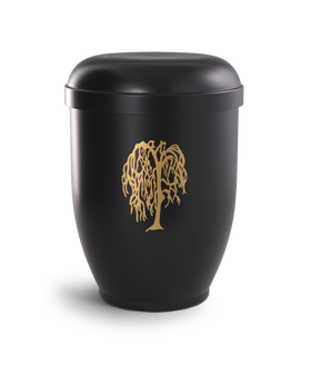 Völsing Urne Naturstoff schwarz mit Motiv