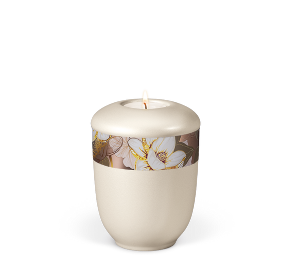 Heiso Gedenkurne Dekorband Blumen Keramik