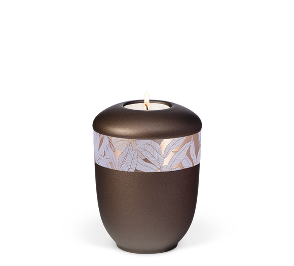 Heiso Gedenkurne Dekorband Blumen Keramik