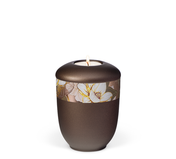 Heiso Gedenkurne Dekorband Blumen Keramik