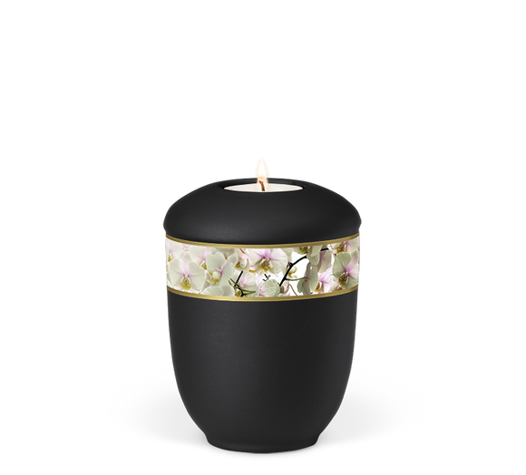 Heiso Gedenkurne Dekorband Blumen Keramik