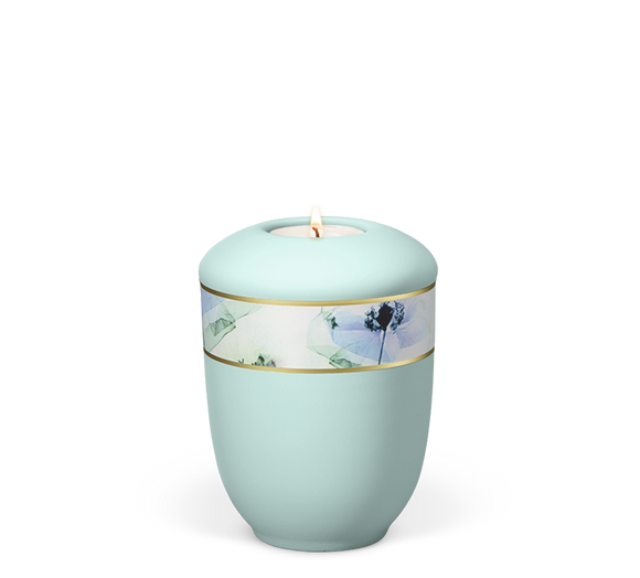 Heiso Gedenkurne Dekorband Blumen Keramik