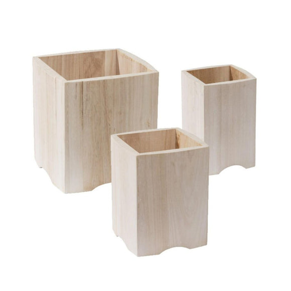 Übertöpfe aus hellem Holz (Set)