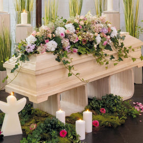 Katafalk aus hellem Holz 2-teilig