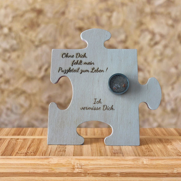 Erinnerungsstück kleines Puzzle mit Spruch und Medaillon
