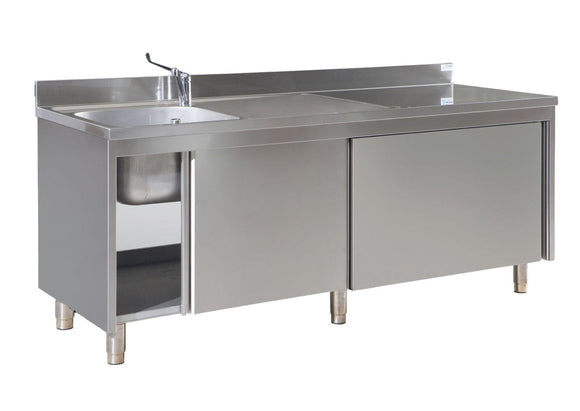 Edelstahl Schranktisch mit Spülbecken links