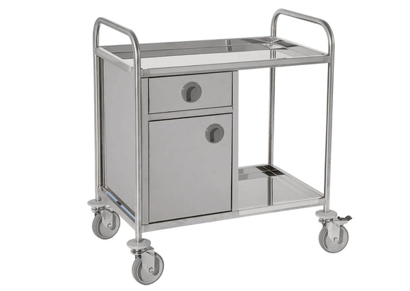 Edelstahl Beistellwagen 2 Böden Schrank und Schublade
