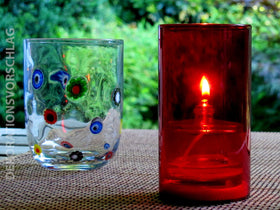 AMSTERDAM Tischlampe, roter Glaszylinder, rund - 0