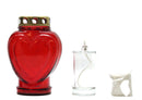 Grablicht Herz, Glas, rot, 11,5 cm x 8,5 cm, 17,5 cm H, mit Golddeckel-2
