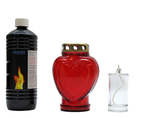 Set Grablicht Herz, 1 Ltr. Flüssigwachs