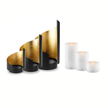 Qult Windlicht Sail 3er-Set mit Kerzen Gold